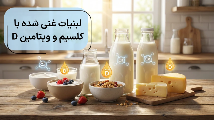 تصویری از انواع لبنیات غنی شده با کلسیم و ویتامین D